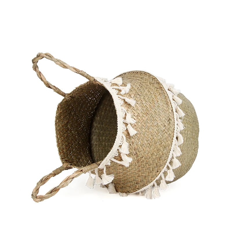 Boho Rattankorb, faltbar, mit Griff - Badeno