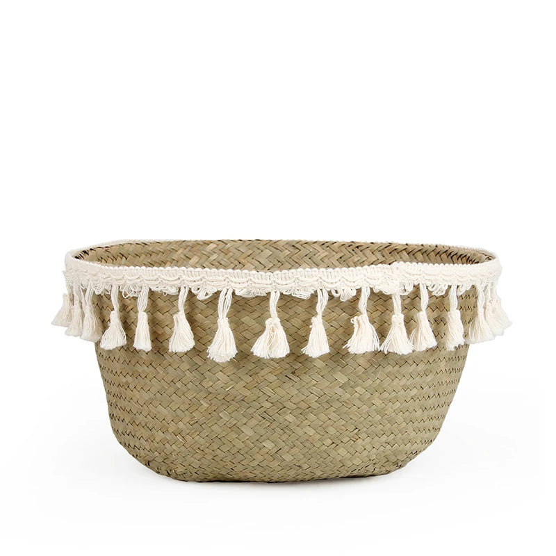 Boho Rattankorb, faltbar, mit Griff - Badeno