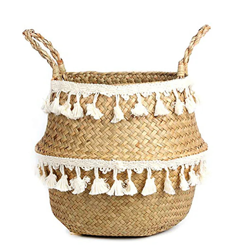 Boho Rattankorb, faltbar, mit Griff - Badeno