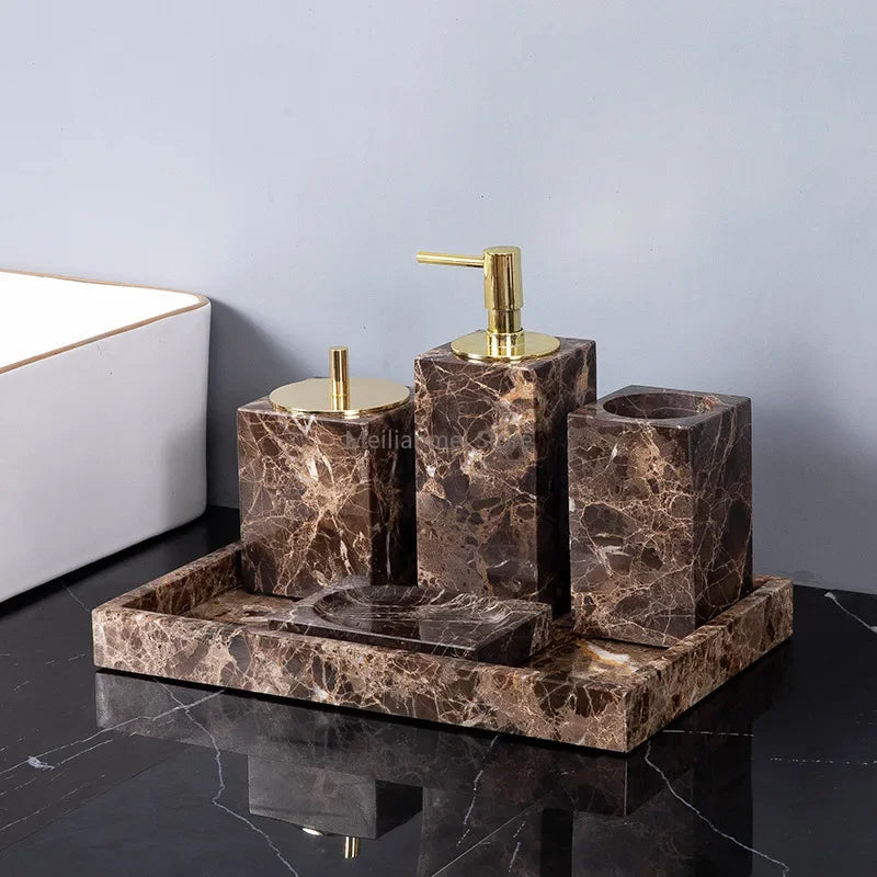 Badezimmer-Set aus dunklem Naturmarmor