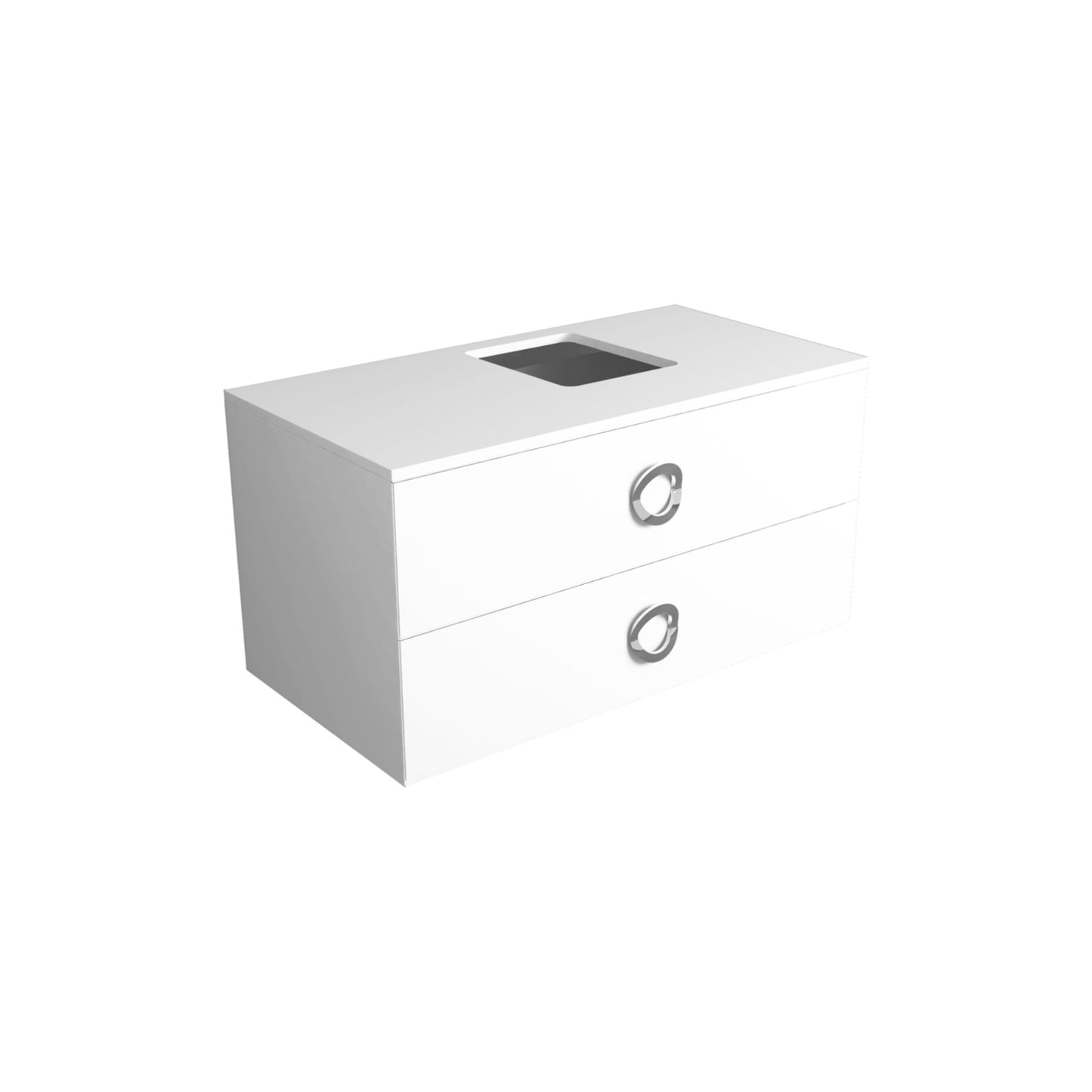 weißer Unterschrank, zwei Schubladen, Ringgriffe, Holz, Simas Henges hem02