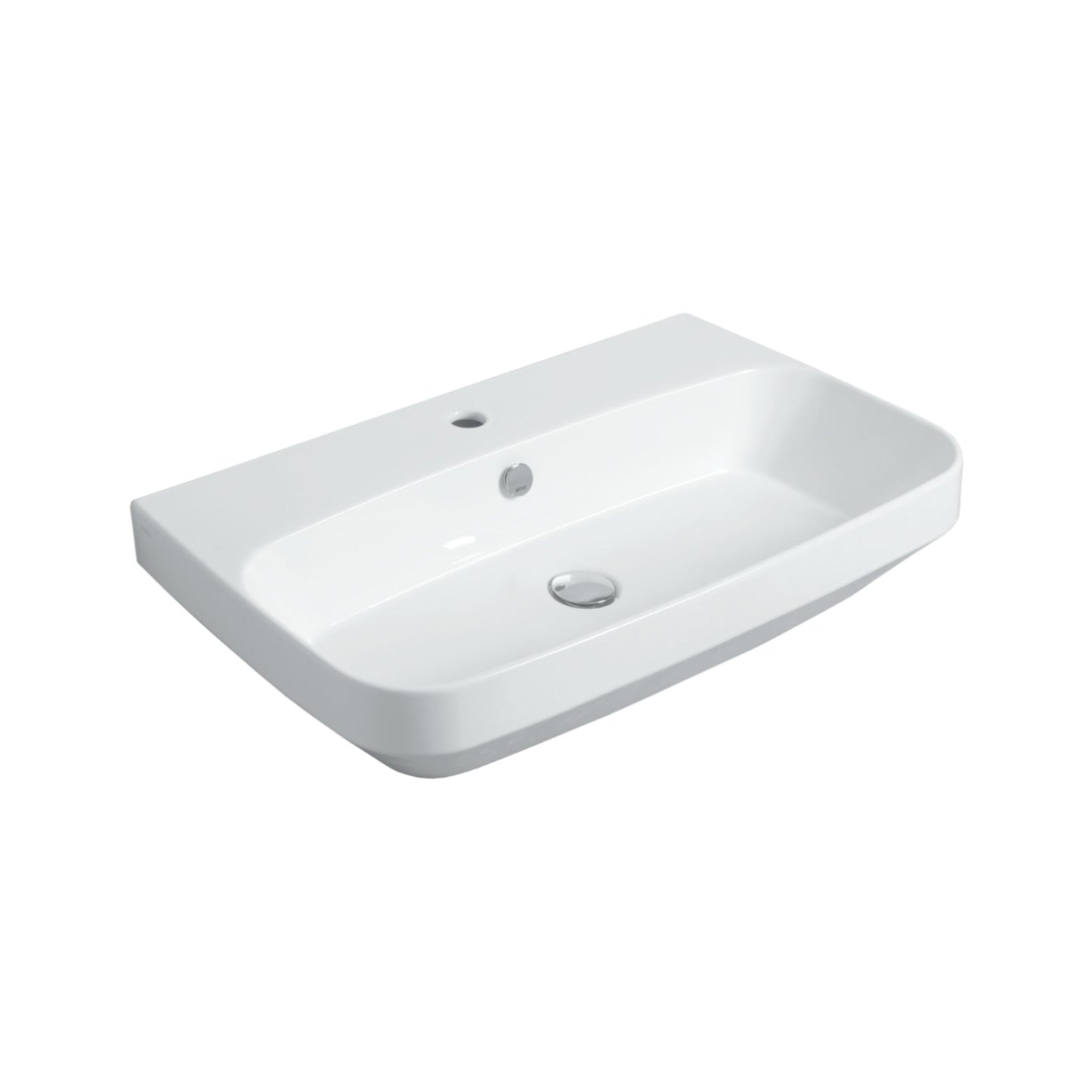 Weißes Waschbecken, quadratisches Becken, Chromabdeckung über Überlauf, Simas BadenBaden bb12