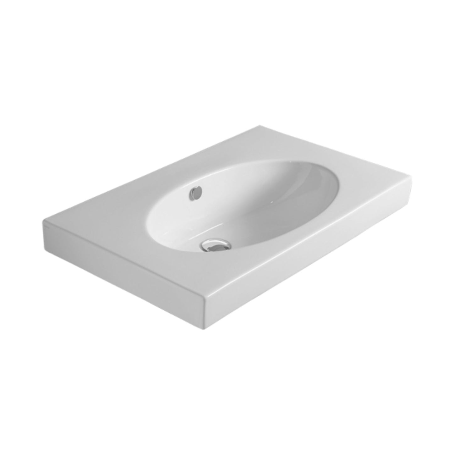 Weißes Waschbecken, ovales Becken, darum Ablagefläche, Simas lft44