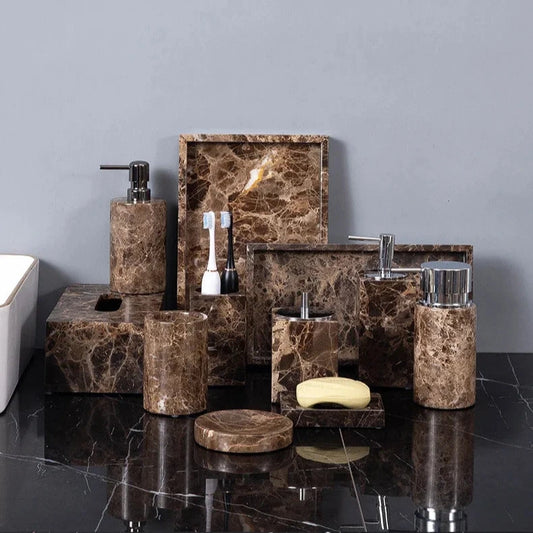 Badezimmer-Set aus dunklem Naturmarmor