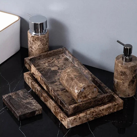 Badezimmer-Set aus dunklem Naturmarmor