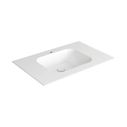 Weißes Waschbecken, kleines Becken, flache Ablage rundherum, Simas Wave wap80