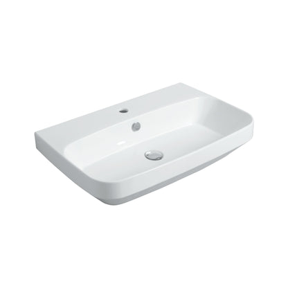 Weißes Waschbecken, quadratisches Becken, Chromabdeckung über Überlauf, Simas BadenBaden bb12