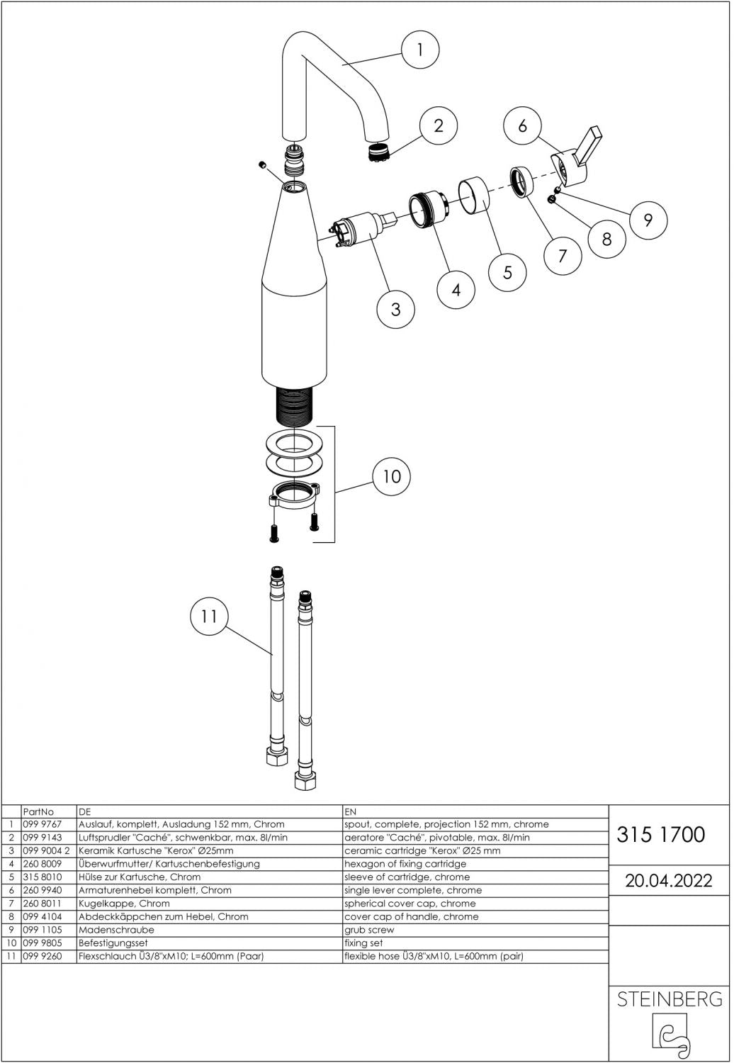 Serie 315 Waschtisch-Einhebelmischer Hoch