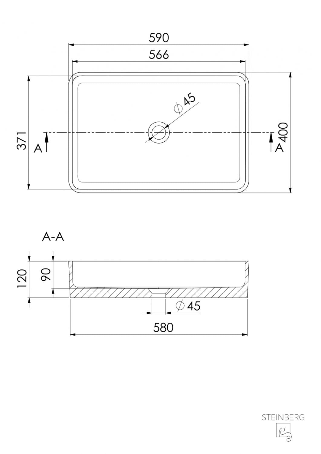 Serie 489 Polyresin Aufsatzwaschtisch eckig